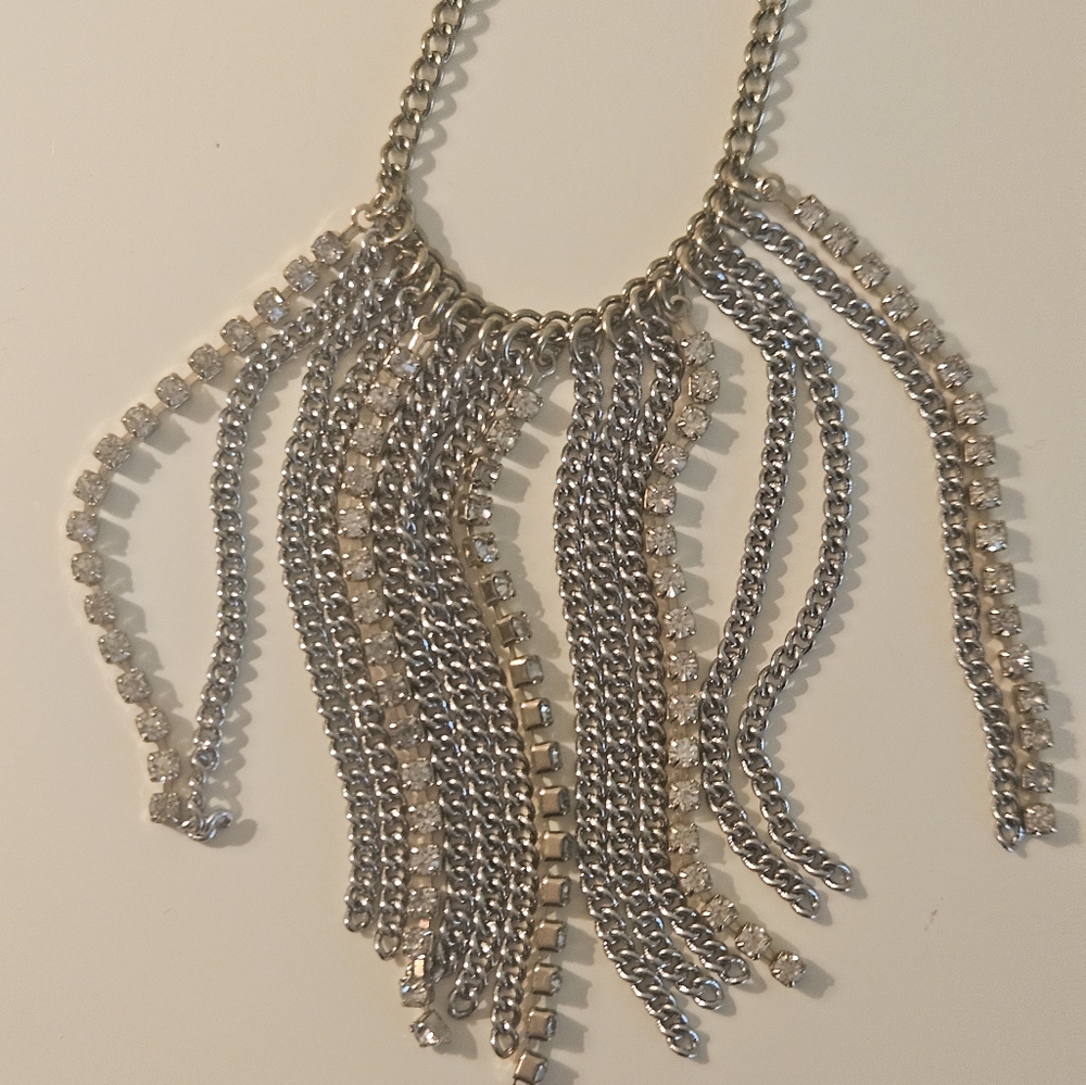 Silver Chain & Rhinestone Fringe Pendant - Picture 2 of 8